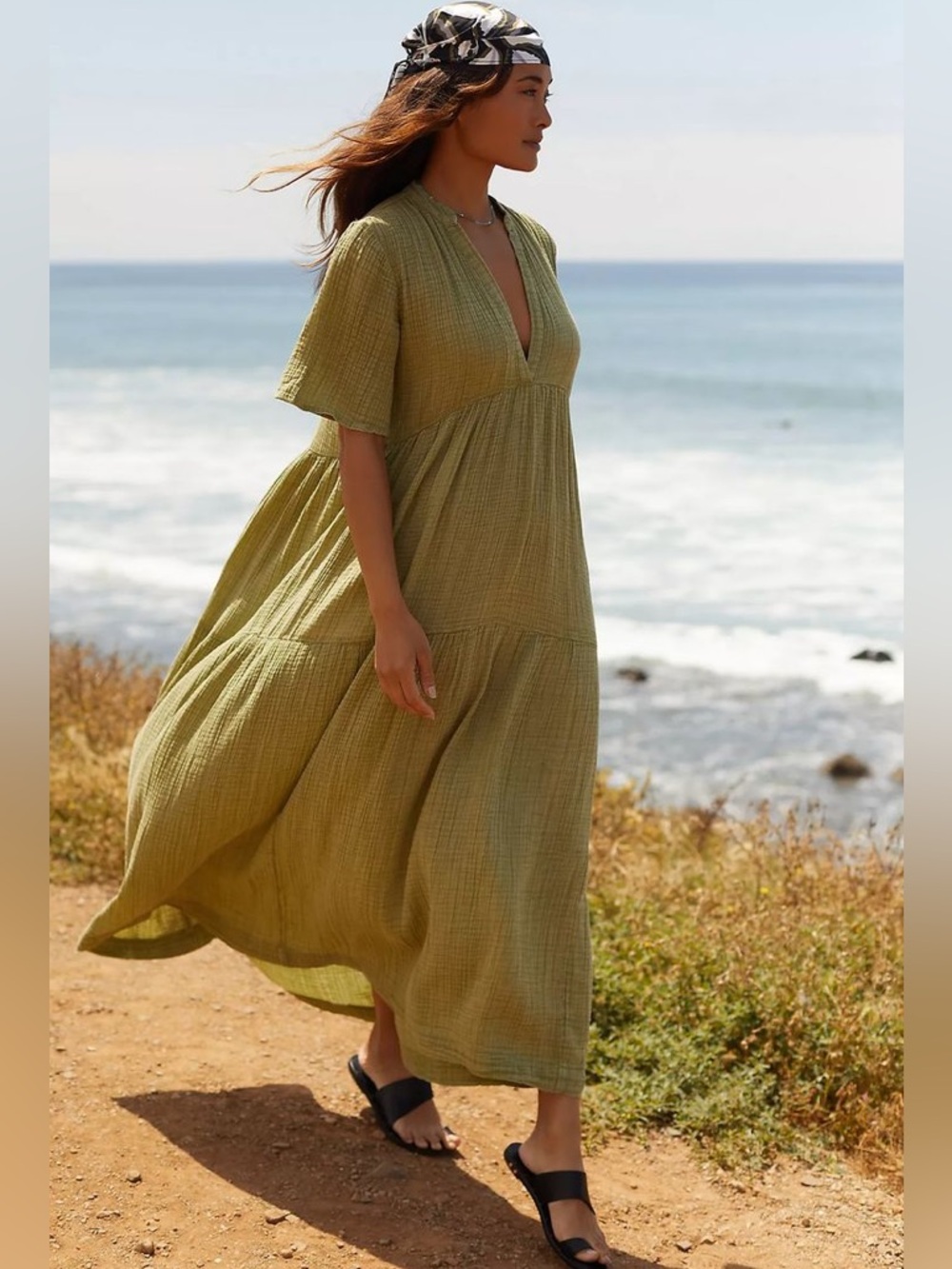 NWT Anthropologie Kallie Flowy Cotton Gauze Maxi Dress - Petite XS